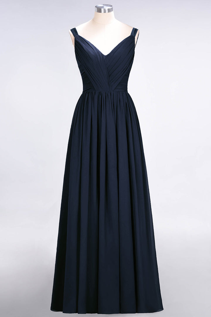 A-line Straps Chiffon Floor-Length Dress with Bow Sash-koscy