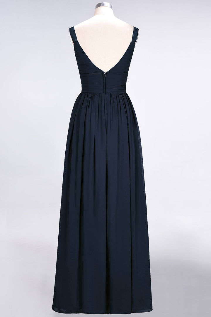 A-line Straps Chiffon Floor-Length Dress with Bow Sash-koscy