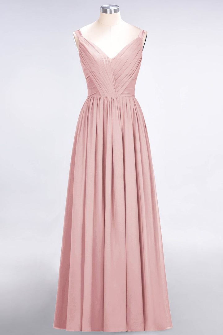 A-line Straps Chiffon Floor-Length Dress with Bow Sash-koscy