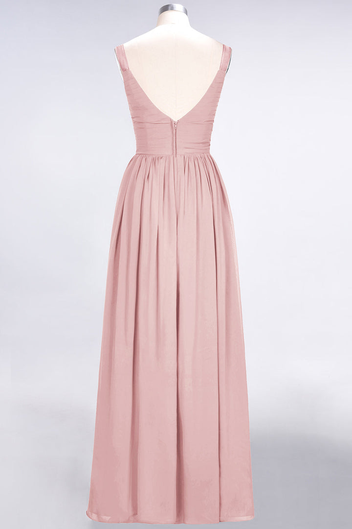 A-line Straps Chiffon Floor-Length Dress with Bow Sash-koscy