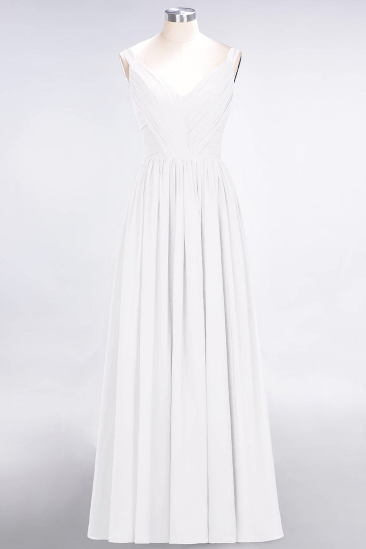 A-line Straps Chiffon Floor-Length Dress with Bow Sash-koscy