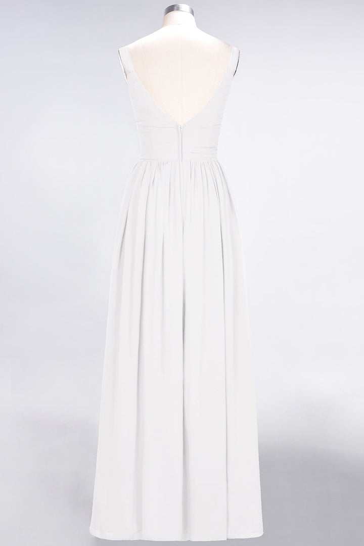 A-line Straps Chiffon Floor-Length Dress with Bow Sash-koscy