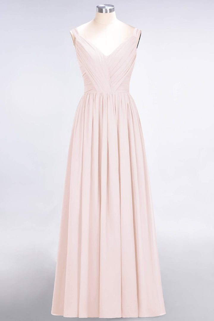 A-line Straps Chiffon Floor-Length Dress with Bow Sash-koscy