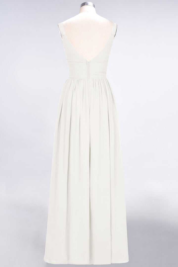 A-line Straps Chiffon Floor-Length Dress with Bow Sash-koscy