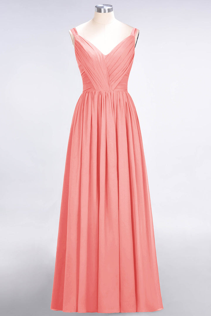 A-line Straps Chiffon Floor-Length Dress with Bow Sash-koscy