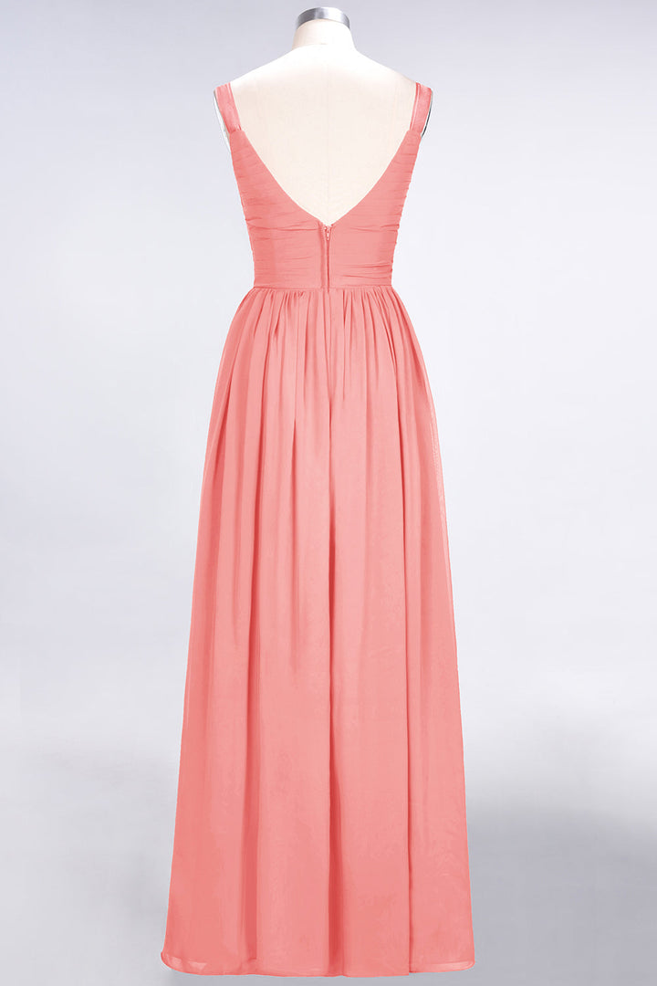 A-line Straps Chiffon Floor-Length Dress with Bow Sash-koscy