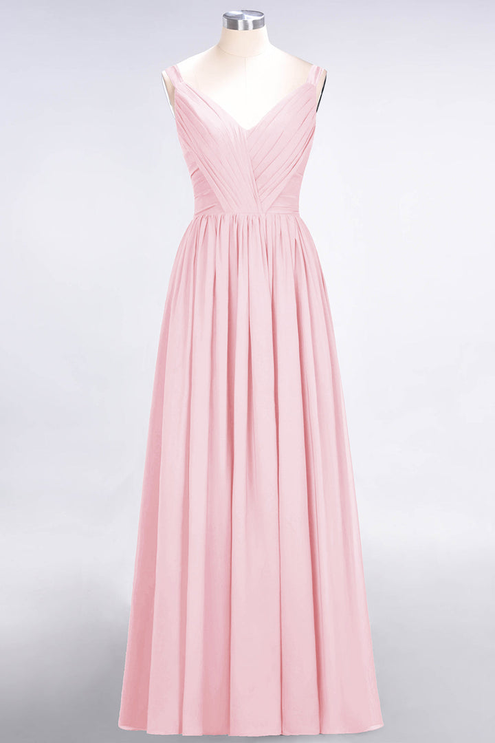 A-line Straps Chiffon Floor-Length Dress with Bow Sash-koscy