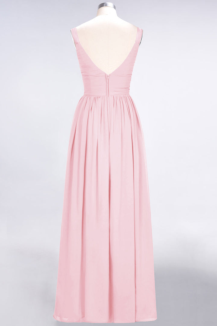 A-line Straps Chiffon Floor-Length Dress with Bow Sash-koscy