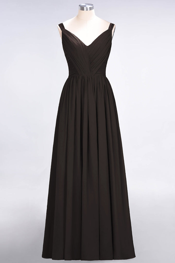 A-line Straps Chiffon Floor-Length Dress with Bow Sash-koscy