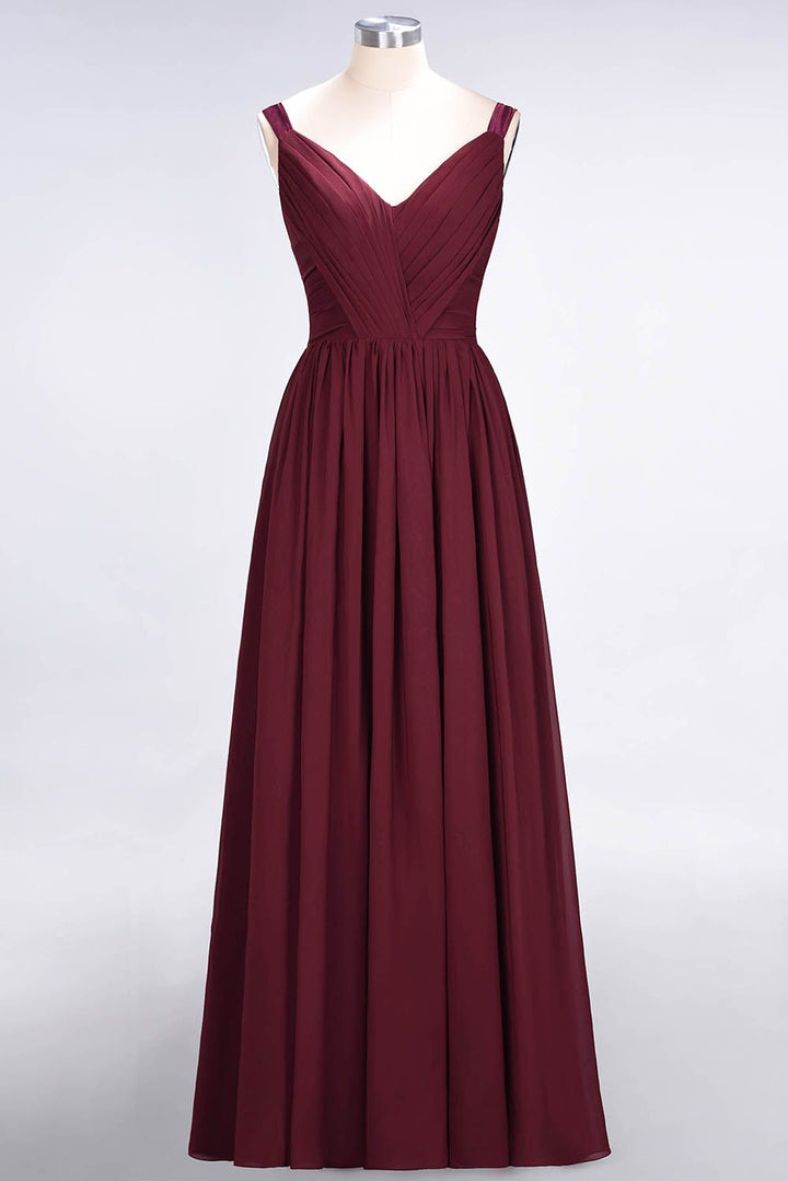 A-line Straps Chiffon Floor-Length Dress with Bow Sash-koscy