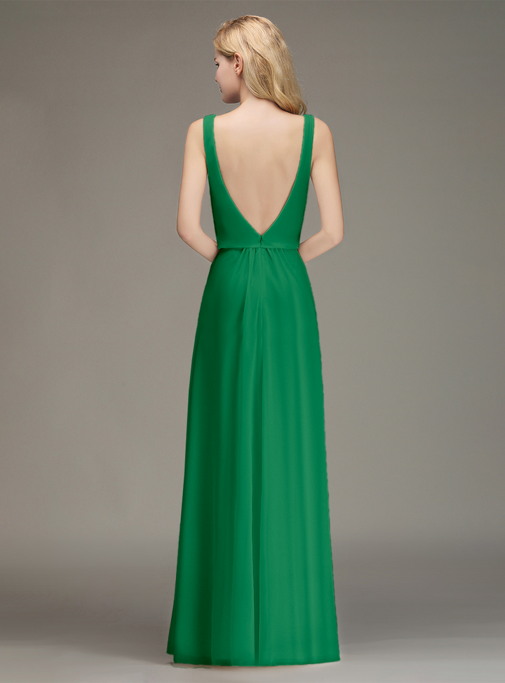 A-line Straps Ruched Chiffon Floor-Length Dress-koscy