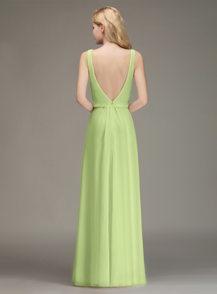 A-line Straps Ruched Chiffon Floor-Length Dress-koscy