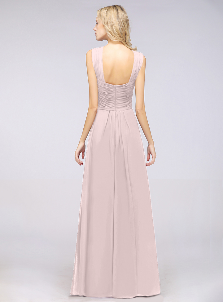 A-line Straps Ruched Chiffon Floor-Length Dress Burgundy-koscy