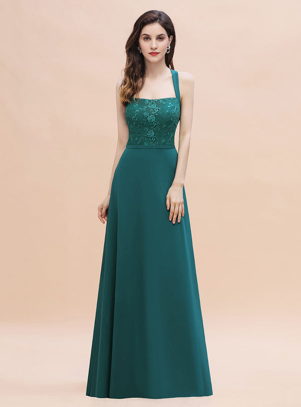 A-Line Straps Sleeveless Chiffon Appliques Dress-koscy