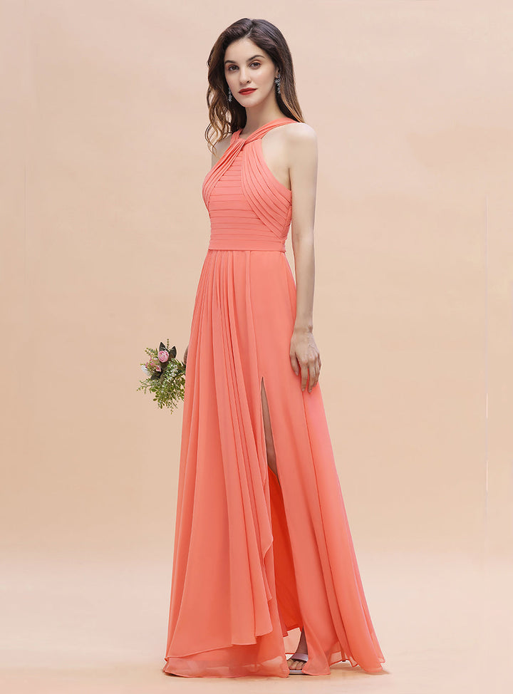 A-Line Straps Sleeveless Chiffon Floor-Length Dress-koscy