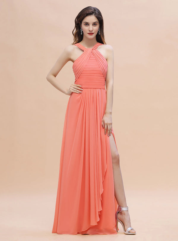 A-Line Straps Sleeveless Chiffon Floor-Length Dress-koscy