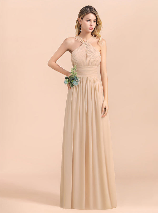 A-Line Straps Sleeveless Floor-Length Chiffon Dress-koscy