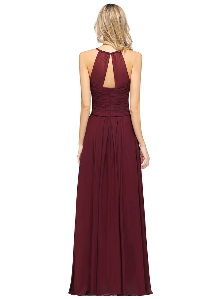 A-line Sweetheart Chiffon Floor-Length Dress Burgundy-koscy