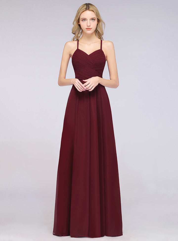 A-line Sweetheart Chiffon Floor-Length Dress Burgundy-koscy