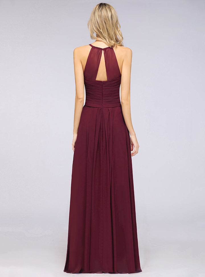 A-line Sweetheart Chiffon Floor-Length Dress Burgundy-koscy