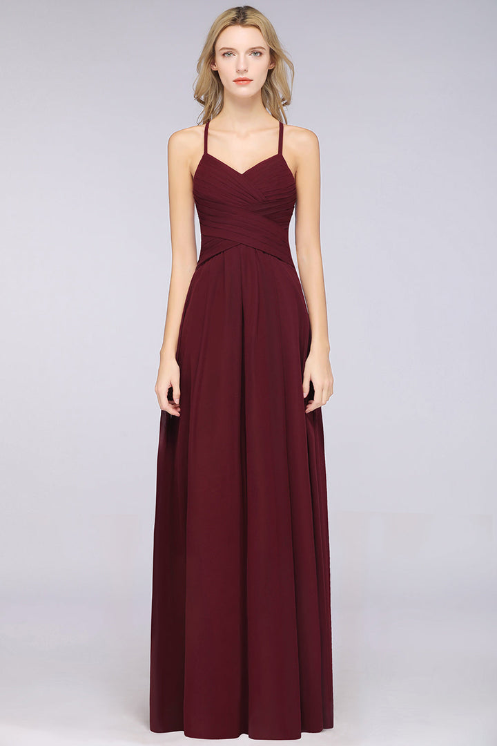 A-line Sweetheart Chiffon Floor-Length Dress Burgundy-koscy