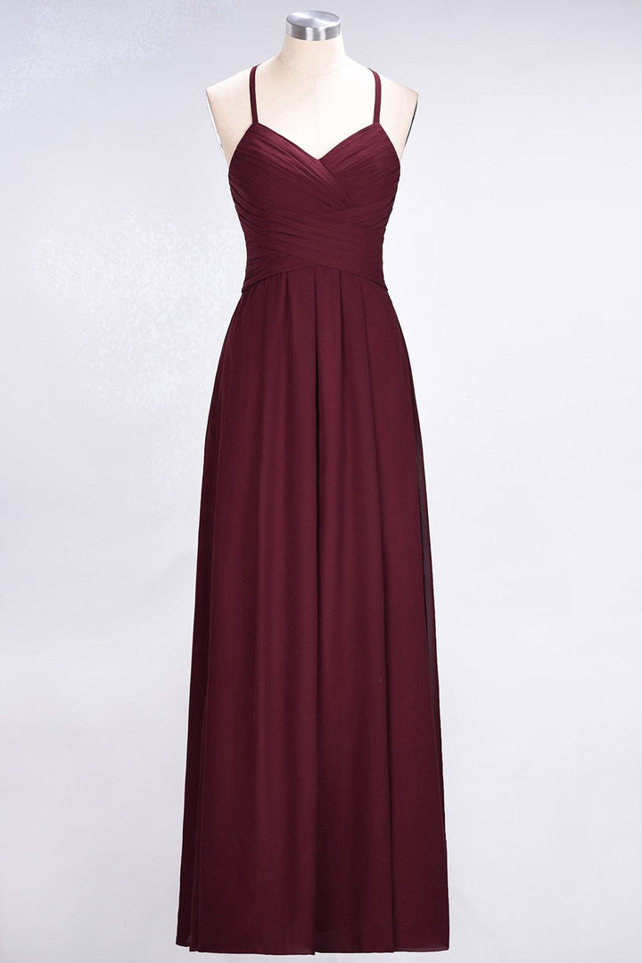 A-line Sweetheart Chiffon Floor-Length Dress Burgundy-koscy