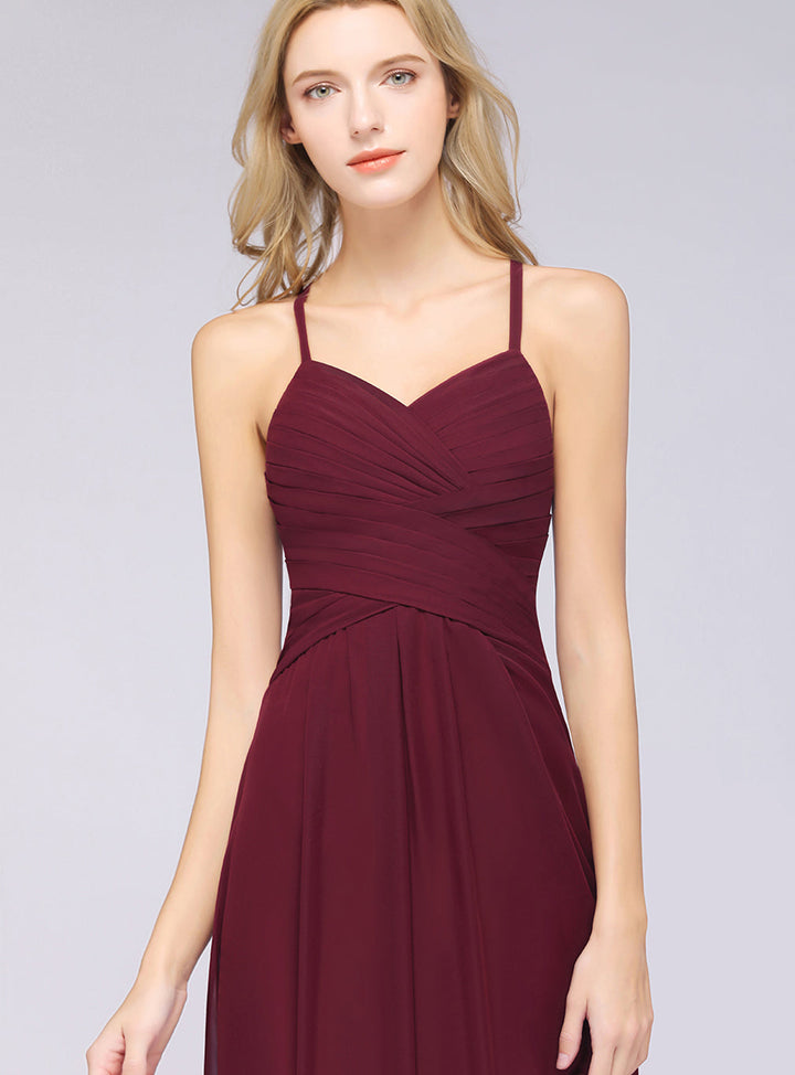 A-line Sweetheart Chiffon Floor-Length Dress Burgundy-koscy