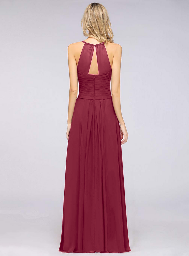 A-line Sweetheart Chiffon Floor-Length Dress Burgundy-koscy