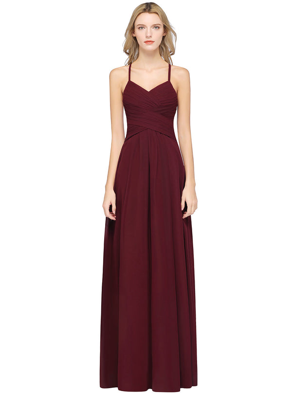 A-line Sweetheart Chiffon Floor-Length Dress Burgundy-koscy