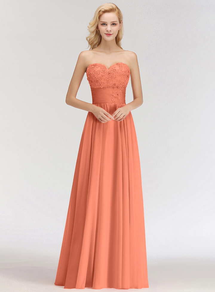 A-line Sweetheart Ruched Chiffon Floor-Length Dress Pink-koscy