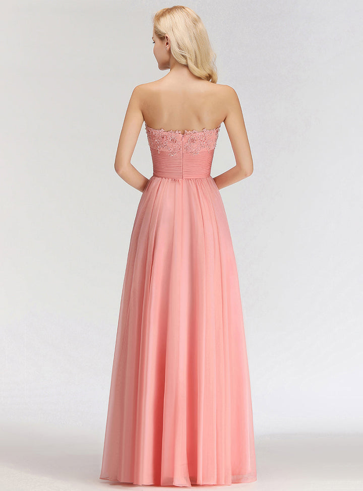 A-line Sweetheart Ruched Chiffon Floor-Length Dress Pink-koscy