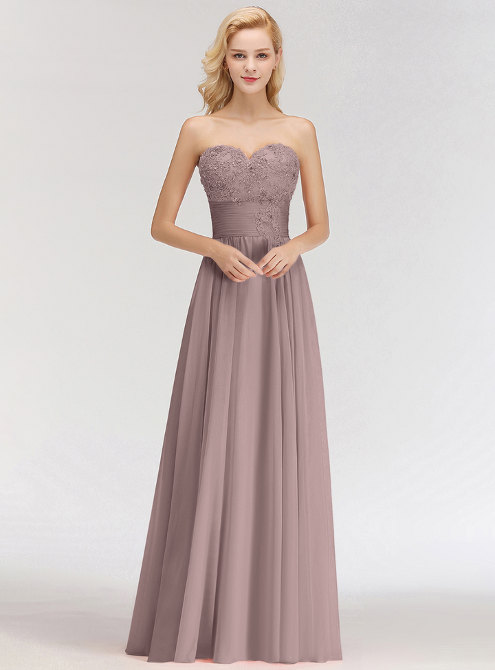 A-line Sweetheart Ruched Chiffon Floor-Length Dress Pink-koscy