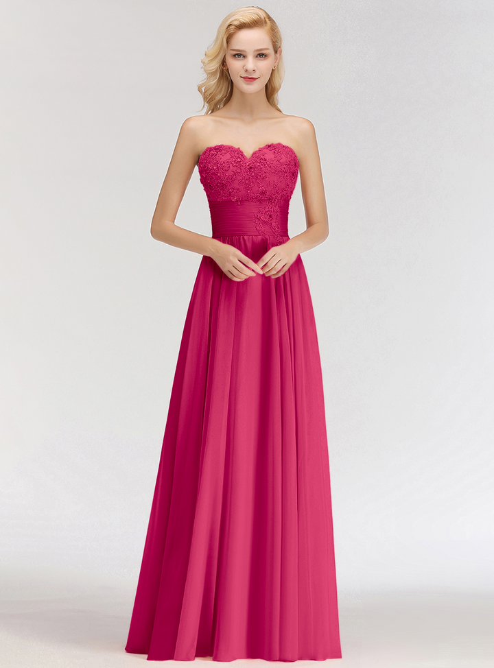 A-line Sweetheart Ruched Chiffon Floor-Length Dress Pink-koscy