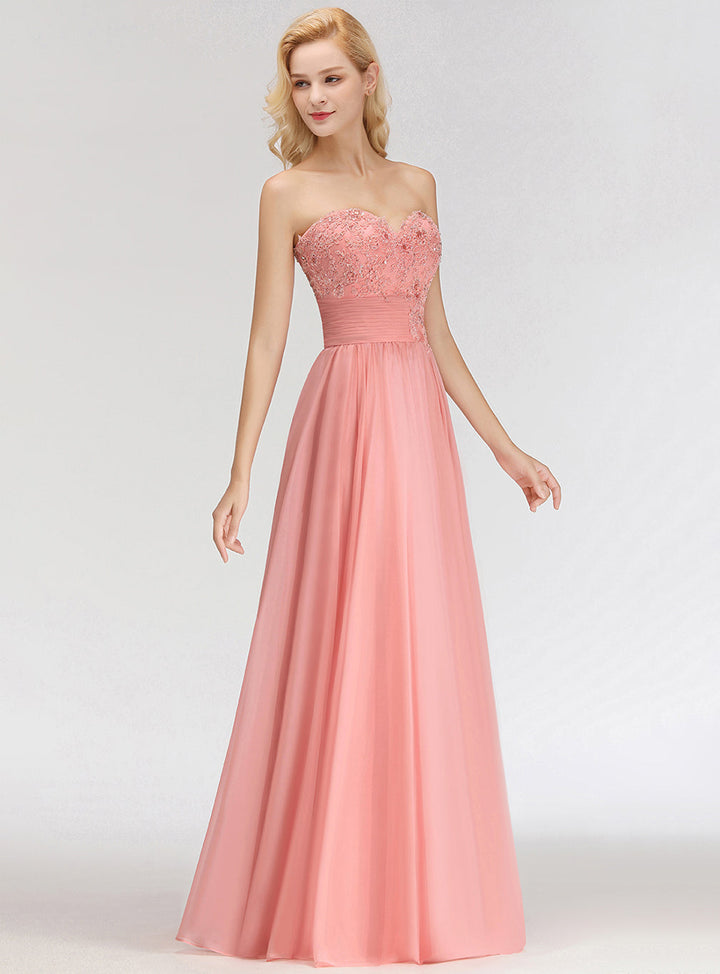 A-line Sweetheart Ruched Chiffon Floor-Length Dress Pink-koscy