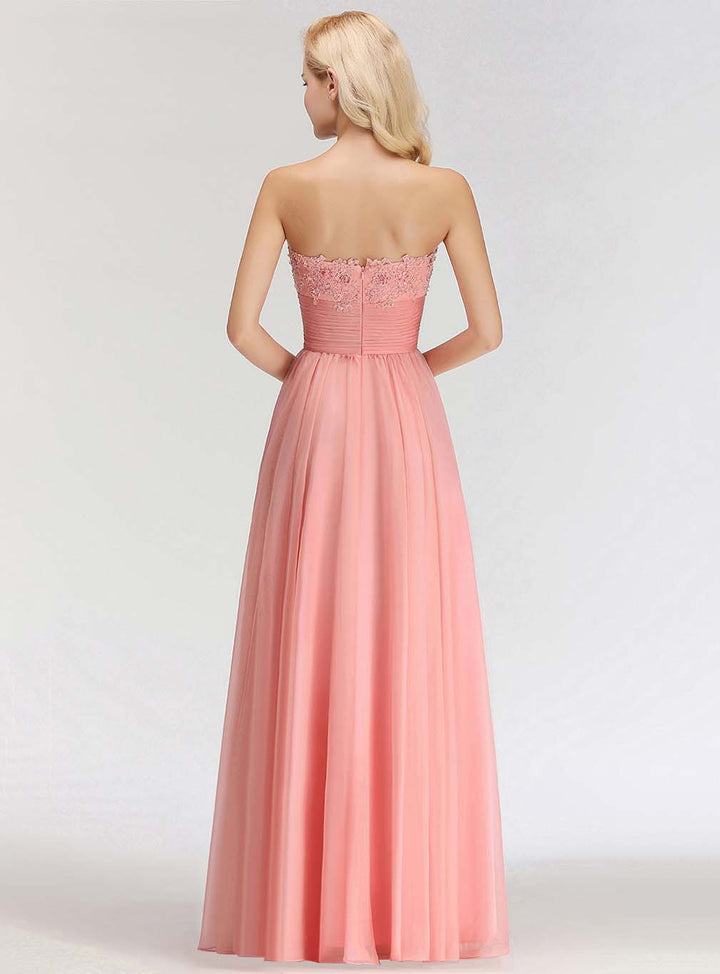 A-line Sweetheart Ruched Chiffon Floor-Length Dress Pink-koscy