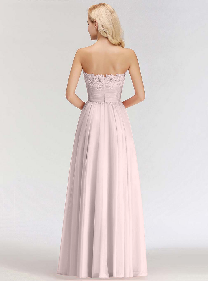 A-line Sweetheart Ruched Chiffon Floor-Length Dress Pink-koscy