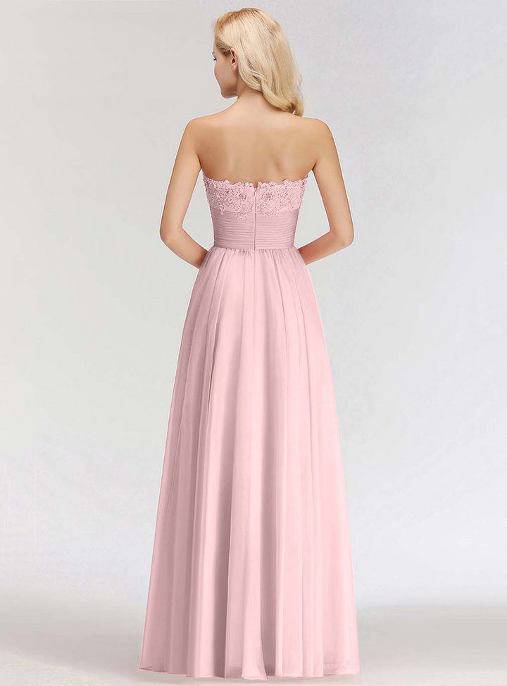 A-line Sweetheart Ruched Chiffon Floor-Length Dress Pink-koscy