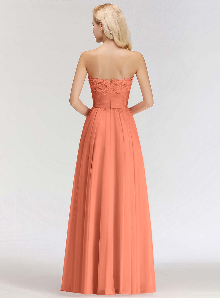 A-line Sweetheart Ruched Chiffon Floor-Length Dress Pink-koscy