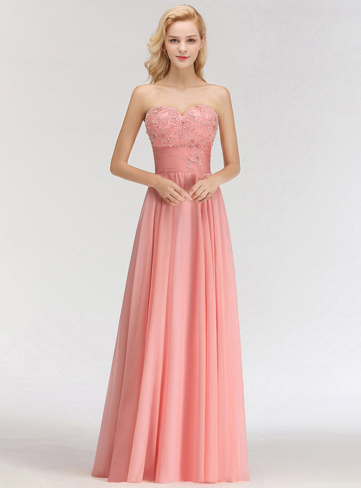 A-line Sweetheart Ruched Chiffon Floor-Length Dress Pink-koscy