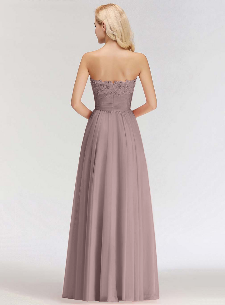 A-line Sweetheart Ruched Chiffon Floor-Length Dress Pink-koscy