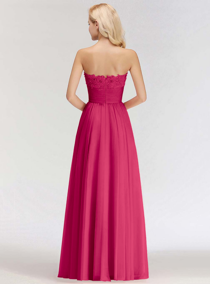 A-line Sweetheart Ruched Chiffon Floor-Length Dress Pink-koscy