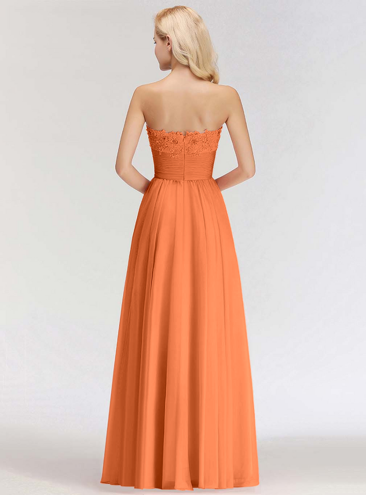 A-line Sweetheart Ruched Chiffon Floor-Length Dress Pink-koscy