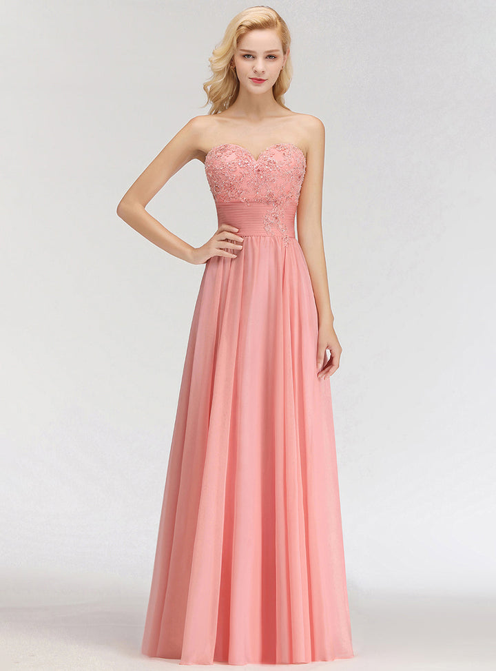 A-line Sweetheart Ruched Chiffon Floor-Length Dress Pink-koscy