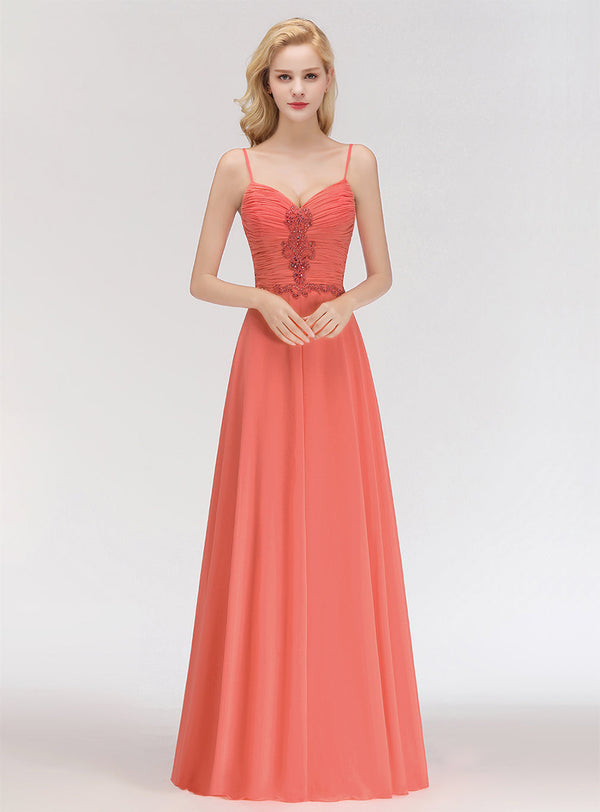 A-line Sweetheart Ruched Chiffon Floor-Length Dress with Appliques-koscy