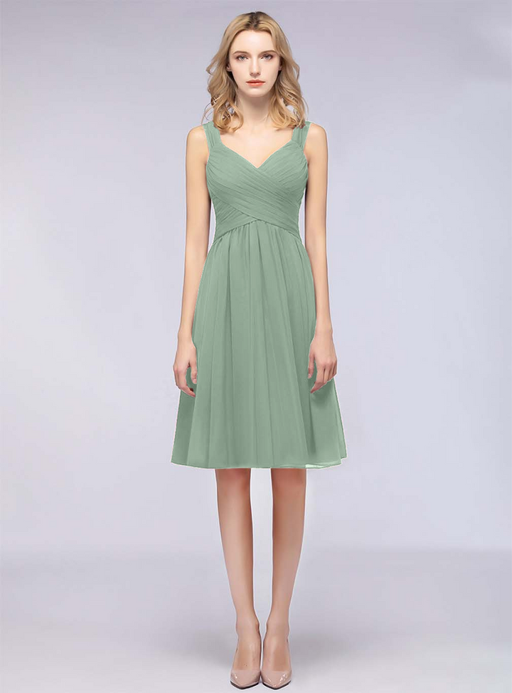 A-line Sweetheart Ruched Chiffon Short Bridesmaid Dress-koscy