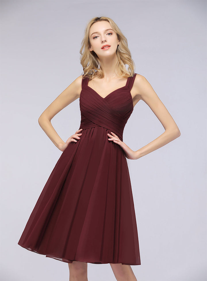 A-line Sweetheart Ruched Chiffon Short Bridesmaid Dress-koscy