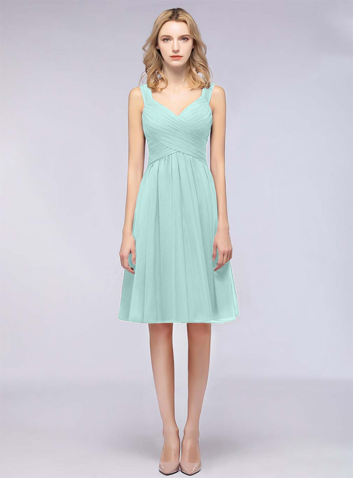 A-line Sweetheart Ruched Chiffon Short Bridesmaid Dress-koscy