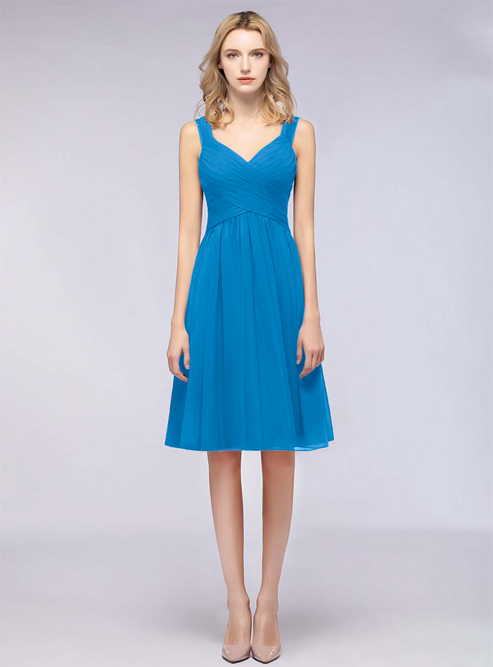 A-line Sweetheart Ruched Chiffon Short Bridesmaid Dress-koscy