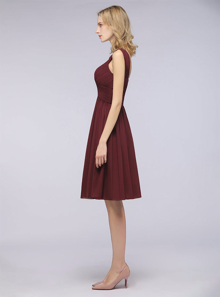 A-line Sweetheart Ruched Chiffon Short Bridesmaid Dress-koscy