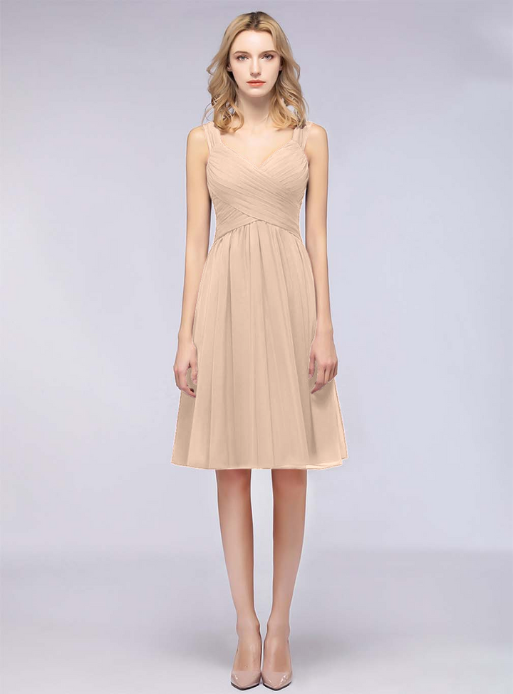 A-line Sweetheart Ruched Chiffon Short Bridesmaid Dress-koscy